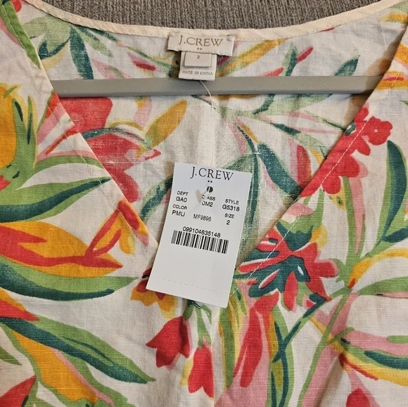 J. Crew Tropical Floral Linen Blend Lagenlook Peplum Top Size 2 - Picture 4 of 5
